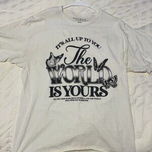 White Graphic Tee "The World is Yours"